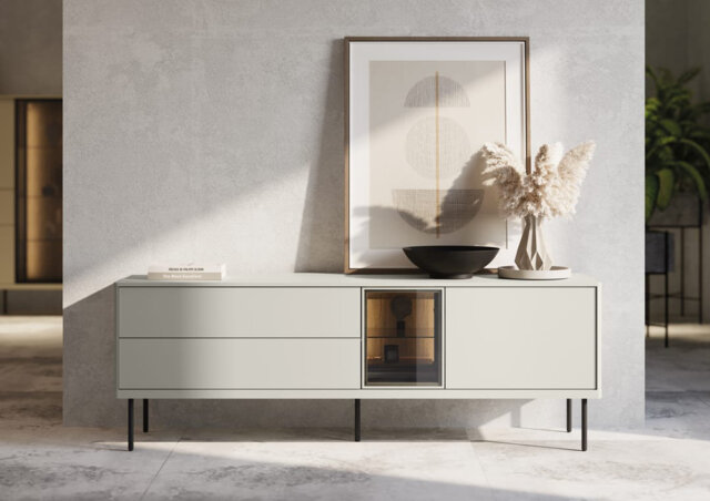 Blondun 6 TV Cabinet in Cashmere & Dark Oak - Illuminated Elegance