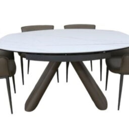 Extendable Round Stone Top Solid Wood Base Dining Table