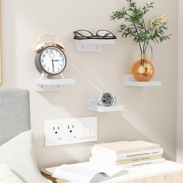 Wooden Corner Floating Shelves Wall Mounted Shelf, 3 Set Rustic Wooden Wall Storage Organizer Invisible Shelves For Bedroom, Living Room, Bathroom, Ki