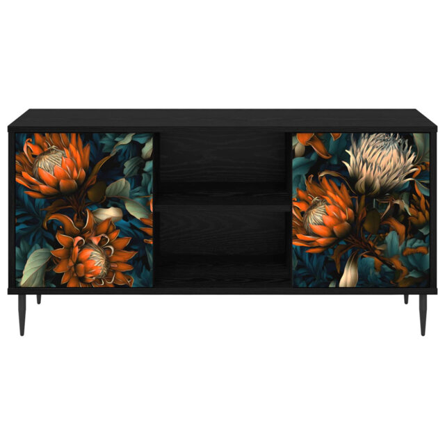 TV Cabinet with Shelf with Door Black Oak Engineered Wood Media Storage