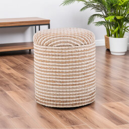 Cream Upholstered Ottoman Footstool Pouffe With Storage for Living Room or Bedroom
