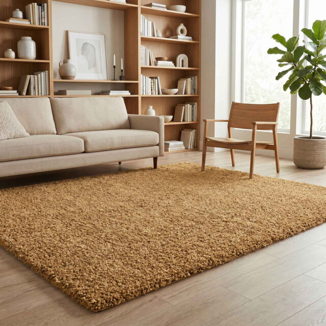 Ainsley Plain Living Room Shaggy Area Rug Modern Soft Pile Polyester Rug