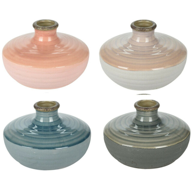 Pink Large Wide Ceramic UFO Shaped Flower Vase Rustic Vase