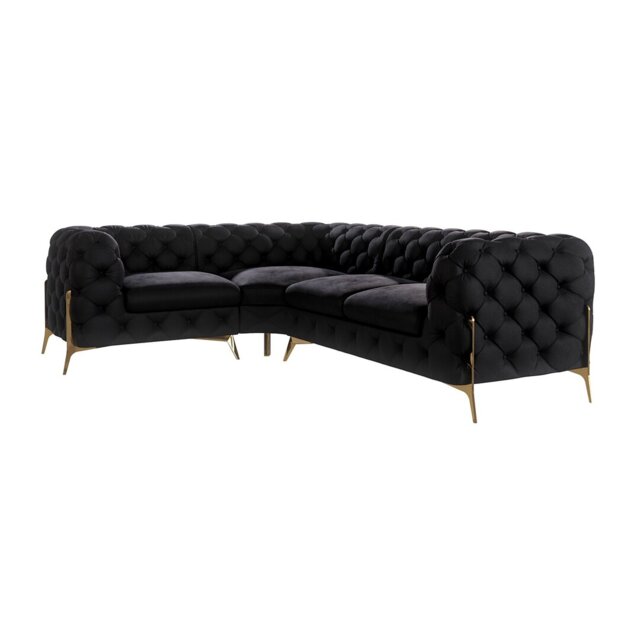 Chesterfield Corner Sofa L-Shape with Gold Metal Legs