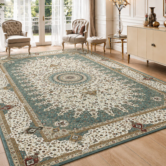 Soft Cashmere Feel Area Rug – Non Slip Low Pile Living Room & Bedroom Carpet, Machine Washable