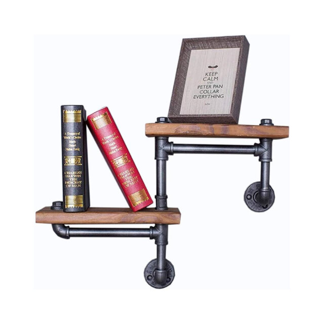 2-Tier Industrial Pipe Wall Mount Shelves, For Kitchen, Living Room Decor Home Accessories