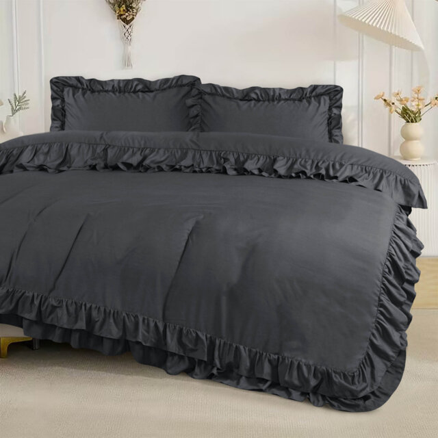 DUVET FRILL Microfiber Solid Colour Duvet Cover with Pillowcases Included