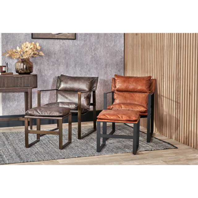 Nico Peppercorn Leather Chair and Footstool