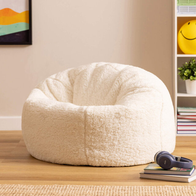 icon Kids Kingston Teddy Fleece Classic Bean Bag, Natural