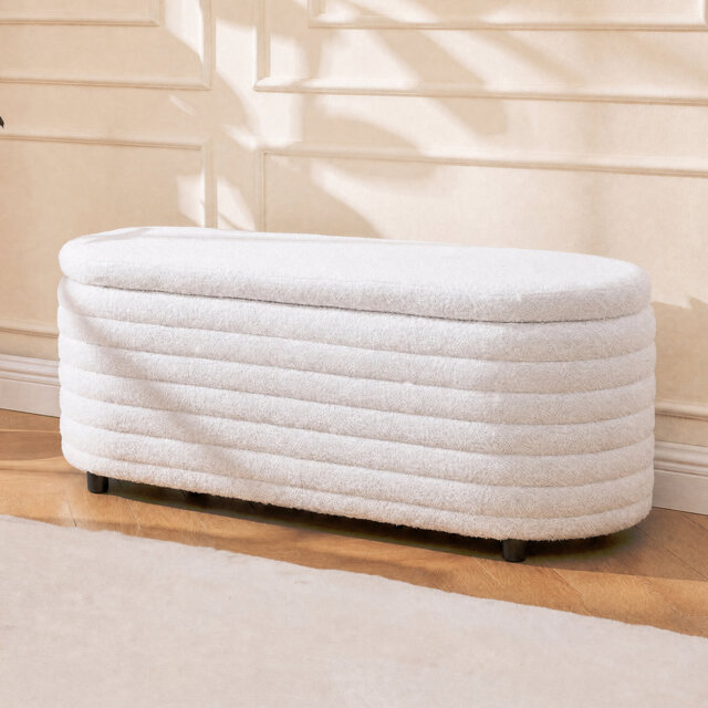 WAHSON Upholstery Storage Bench Made of Teddy Fabric Entryway Shoe Bench
