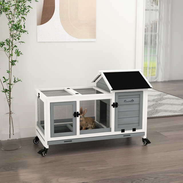 Rabbit Hutch Guinea Pig Cage with Wheels Outdoor/Indoor