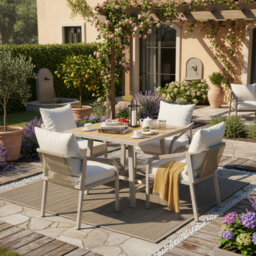 7-piece Outdoor Dining Set With Wpc Table & Rope-wrapped Chairs