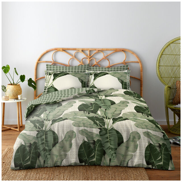 Botanical Polycotton Duvet Cover Set with Pillowcases, Soft Yarn Bedding, Single Double King