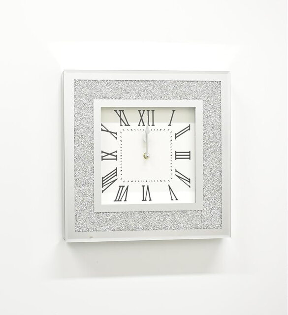35X35Cm Wall Clock Square Rainbow Crushed Diamond Crystal Mirror Crushed Jewel Roman Numbers Clock Home Decoration