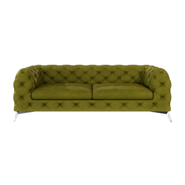 Chesterfield Sofa  3 Seater with Silver Metal Legs