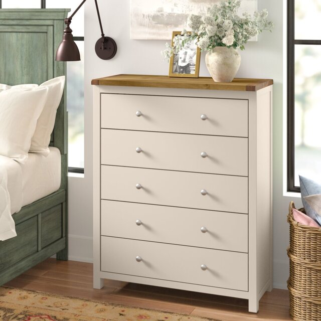 Soraya 5 Drawer 90Cm W Solid Wood Chest of Drawers