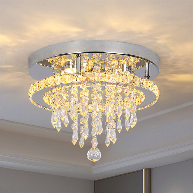 Modern K9 Crystal Chandelier LED Ceiling Light Fixtures Stainless Steel Flush Mount Ceiling Chandelier Light For Bedroom,Living Room,Foyer,Hallway,Clo