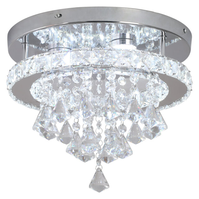 Modern K9 Crystal Chandelier LED Ceiling Light Fixtures Stainless Steel Flush Mount Ceiling Chandelier Light For Bedroom,Living Room,Foyer,Hallway,Clo