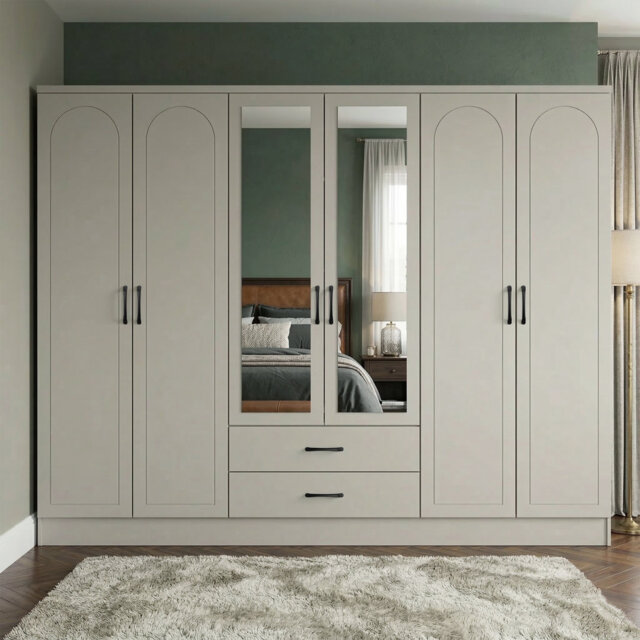 Millbury Shelton 6 Door 2 Drawer Wardrobe with Mirror