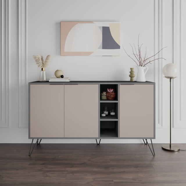 Jaycee 142 Cm Wide Sideboard - Stylish Storage Cabinet with Metal Hairpin Legs