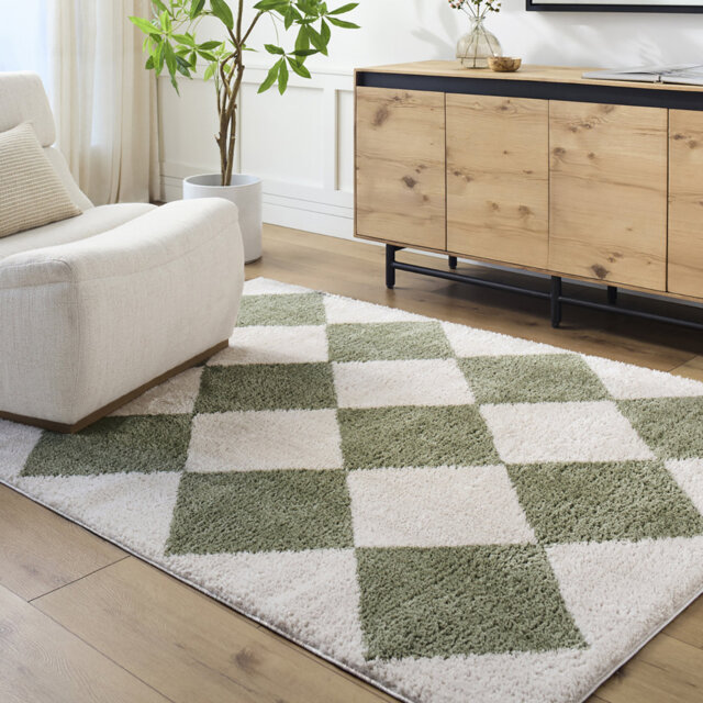 Machine Washable Shaggy Boho Grass Green Area Rug