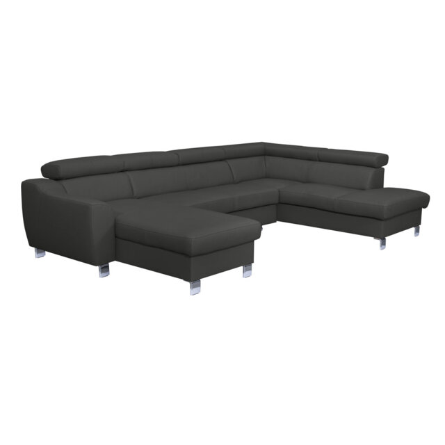 Raedynn Faux Leather Large Corner Sofa with Sleeping Function and Storage Box with Adjustable Headrests
