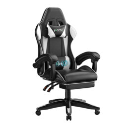Ergonomic Game Chair with Massage Lumbar Support and Footrest Swivel