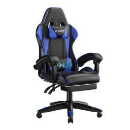 Ergonomic Game Chair with Massage Lumbar Support and Footrest Swivel