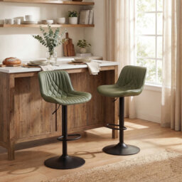 Swivel Bar Stools Modern Faux Leather Upholstered Counter Stools for Kitchen Island, Adjustable Height Stools with Footrest for Home Bar
