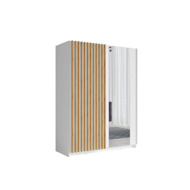 DALIA III 10 SLIDING WARDROBE L-150 (2D) WITH MIRROR W10200-WHITE LAMINATE R20315-ARTISAN OAK III 10-FSC B
