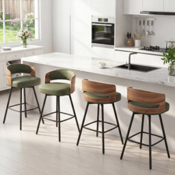 Windsor Mid-Century Swivel Bar Stools With PU Seat And Bentwood Back – Metal Frame