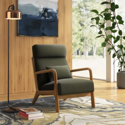 66cm Wide Mid-Century Solid Wood Frame Upholstered Armchair with Lumbar Support Pillow