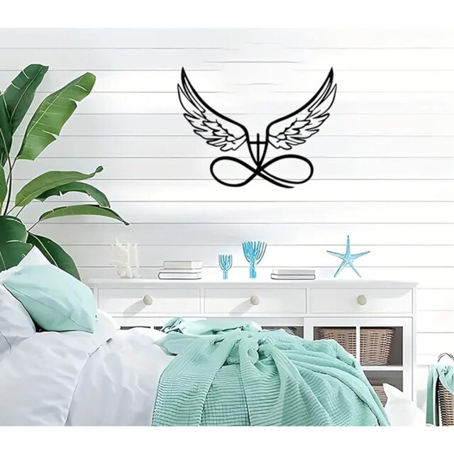 Metal Angel Wings Wall Art - Abstract Wings & Heart Hanging Sculpture - Indoor/Outdoor Decor for Home, Bedroom & Garden