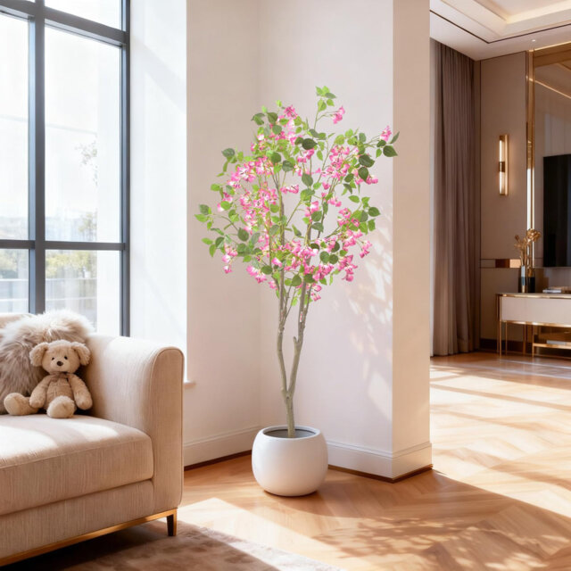5FT Pink Artificial Bougainvillea Tree, Tall Faux Blossom Plant in Pot, Large Fake Pink Flowers Potted, Wedding Decor Artificial Flowers for Outdoors