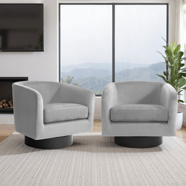 Velvet Upholstered Swivel Barrel Chair