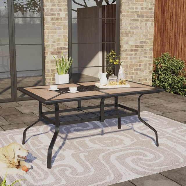 Rectangular Metal Outdoor with Umbrella Hole Dining Table - 152.4 cm W 96.5 cm D