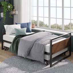 Barrett Metal Daybed with Trundle Pull-Out - Sturdy Black Metal frame - Modern Industrial frame