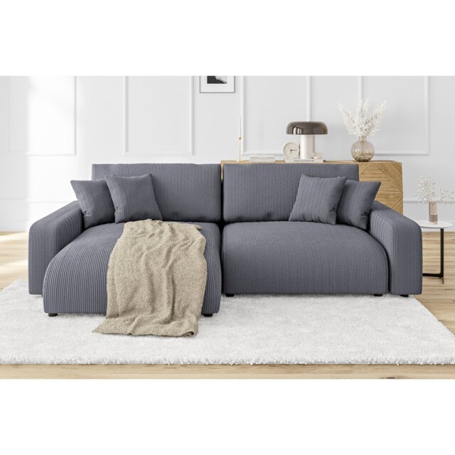 Gisela Sleeper Corner Sofa Chaise Bed with Storage Cord Fabric