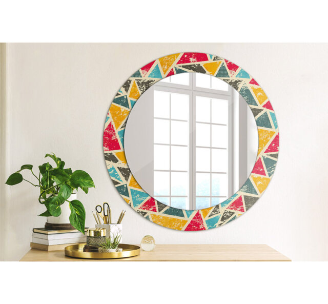Huldar Round Glass Framed Wall Mounted Accent Mirror in Yellow/Pink/Blue