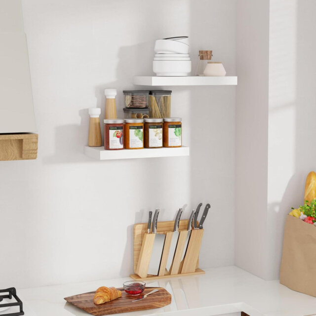 Floating Shelves, 40Cm Wooden Floating Shelves For Wall Set Of 2, 23.5Cm Deep Shelf Wall Mounted Shelves For Storage & Organizer, Shelving For Bathroo