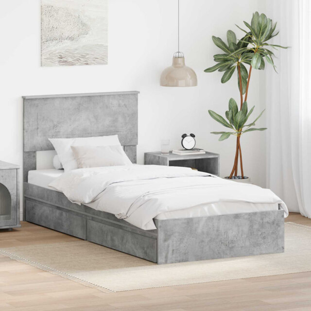 Storage Bed With Drawer Smoked Oak 90 X 200 Cm Engineered Wood
