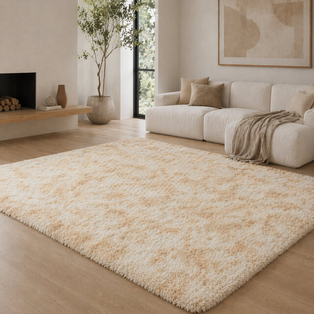 Aspire Homeware Cream Shaggy Area Rug Soft Plush Indoor Carpet