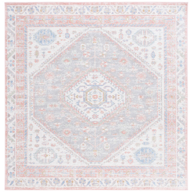 Bayside Oriental Machine Washable Non-Slip Area Rug in Pink & Beige