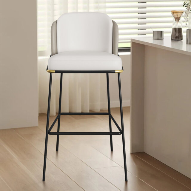 Modern Bar Stools,Breakfast Bar Stools Upholstered PU Leather Kitchen Bar Stools with Metal Footrest