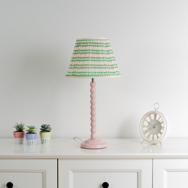 Bobbins Powder Table Lamp with Tapered Fabric Aztec Pleasted Lamp Shade