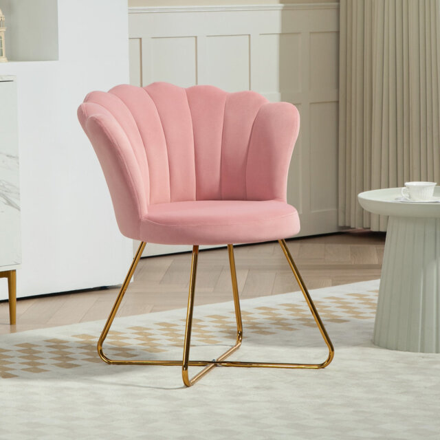 HOMCOM Modern Accent Chair Velvet Tufted Tub Armchair Lotus Backrest