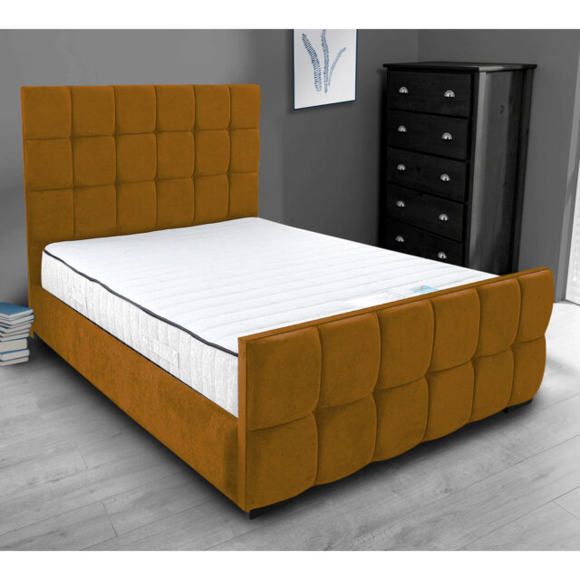 Merricks Contemporary Velvet Upholstered Bed Frame - Padded Headboard, Sprung Slats
