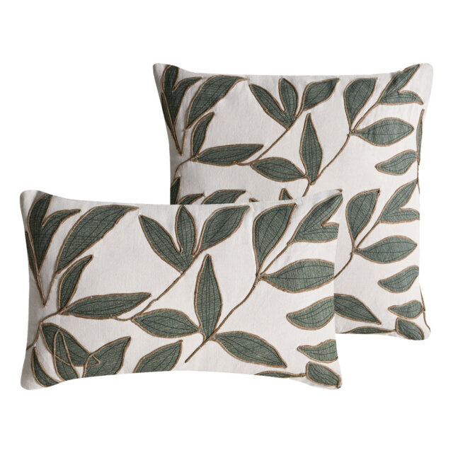 Set of 2 Decorative Cushions LANSIUM Cotton 30 x 50 cm 45 x 45 cm White Plant Pattern