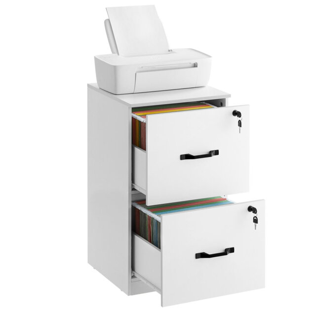 File Cabinet, Filing Cabinet For Home Office, Printer Stand, With 2 Lockable Drawers, Adjustable Hanging Rails, For A4 And Letter-Size Files, Cloud Wh