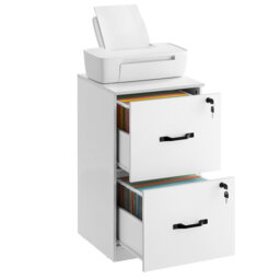 File Cabinet, Filing Cabinet For Home Office, Printer Stand, With 2 Lockable Drawers, Adjustable Hanging Rails, For A4 And Letter-Size Files, Cloud Wh